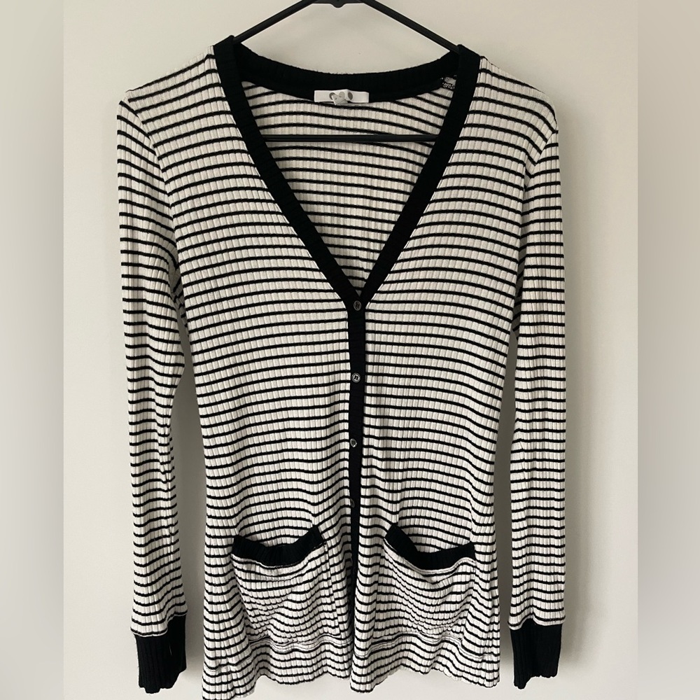 Three Dots Classic Striped Button Front Cardigan size Small